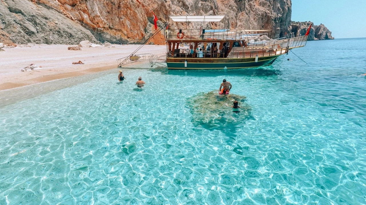 Scenic limestone cliffs along the Kemer coastline